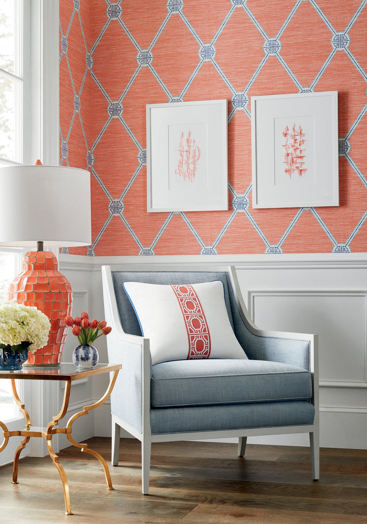 Thibaut Turnberry Trellis wallpaper - Pavilion collection room setting