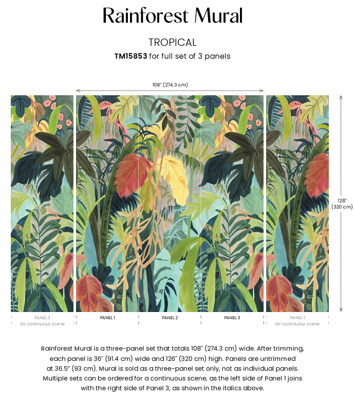 RAINFOREST MURAL Wallpaper by Thibaut, Islander Collection (3 Panel Mural Roll)