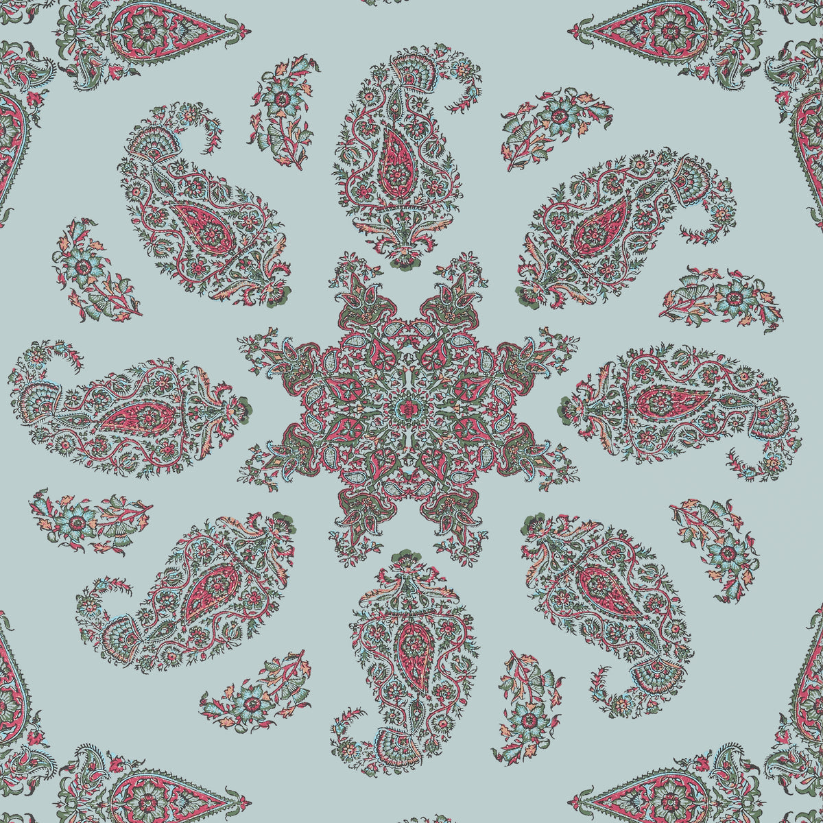 Thibaut EAST INDIA wallpaper, Raspberry and Teal