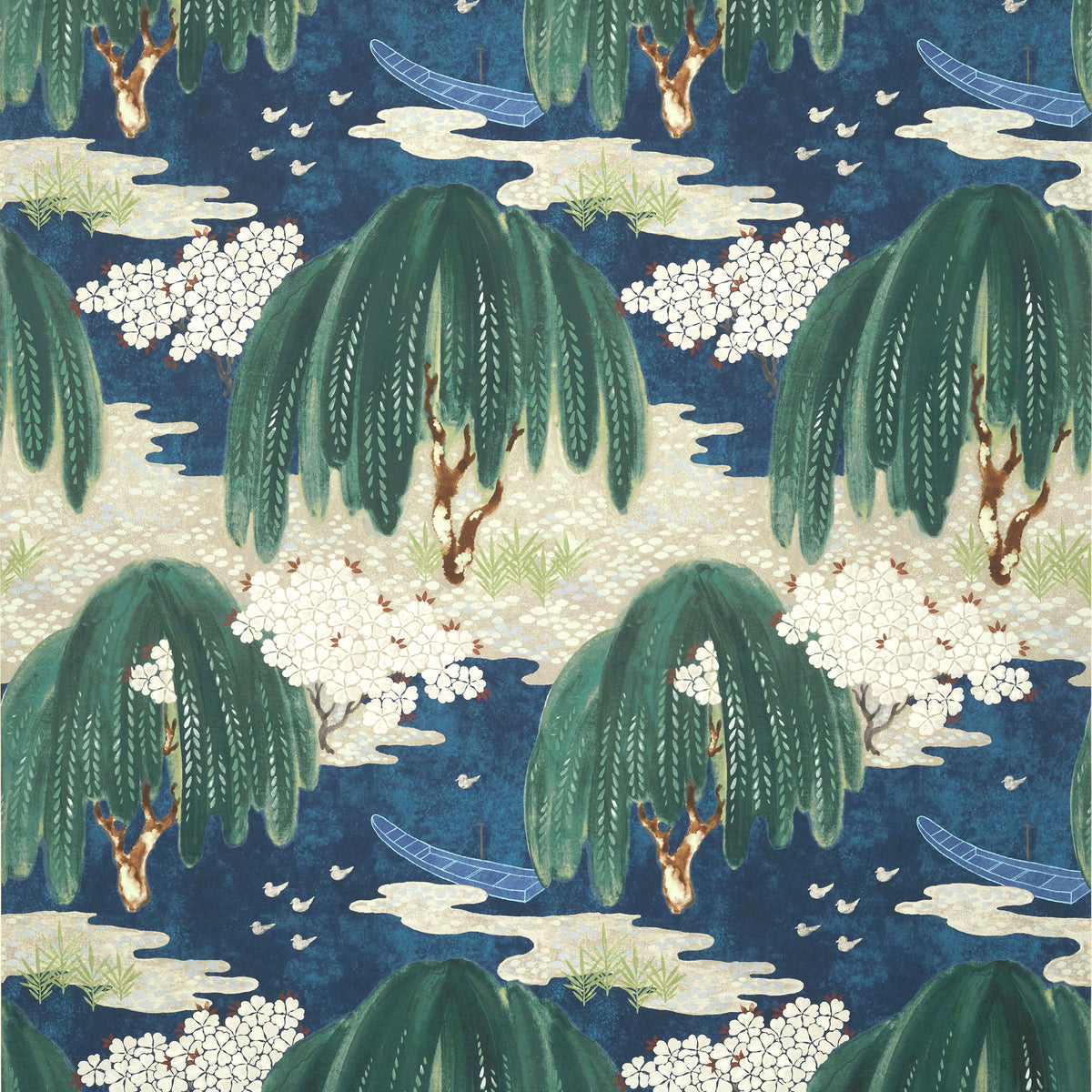 Anna French Willow Tree wallpaper - Willow Tree collection - Navy