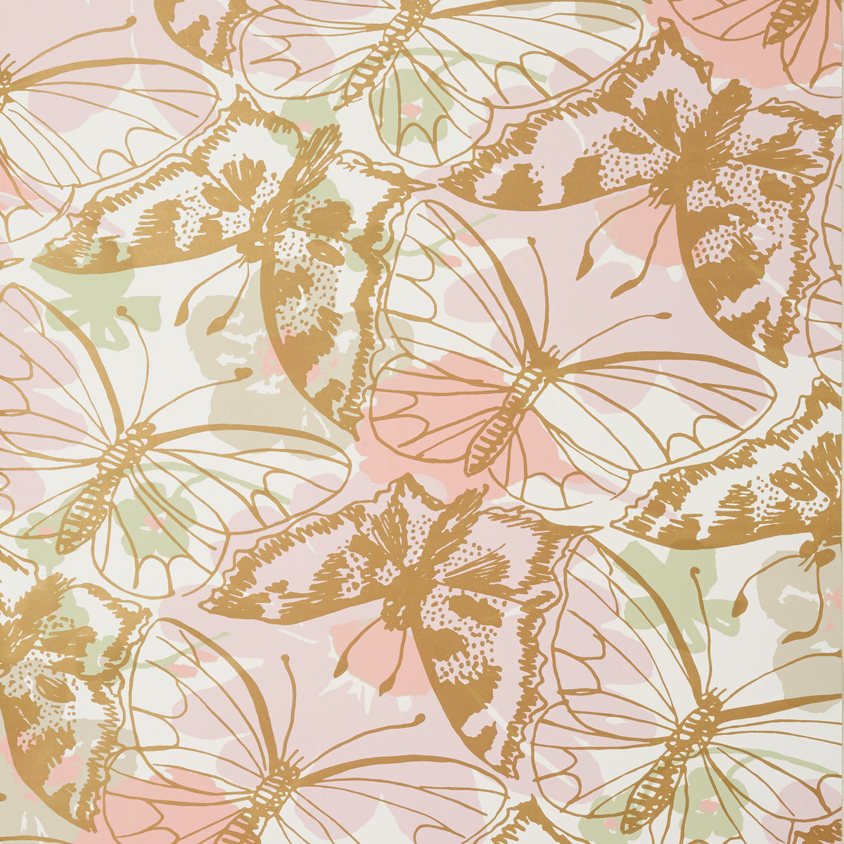 Anna French Paxton wallpaper - Willow Tree collection - Metallic Gold on Blush
