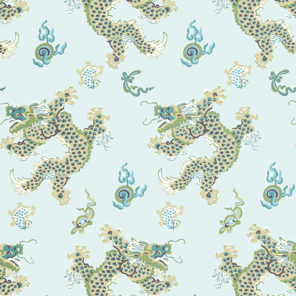 Anna French Dragon Dance wallpaper - Willow Tree collection - Spa Blue