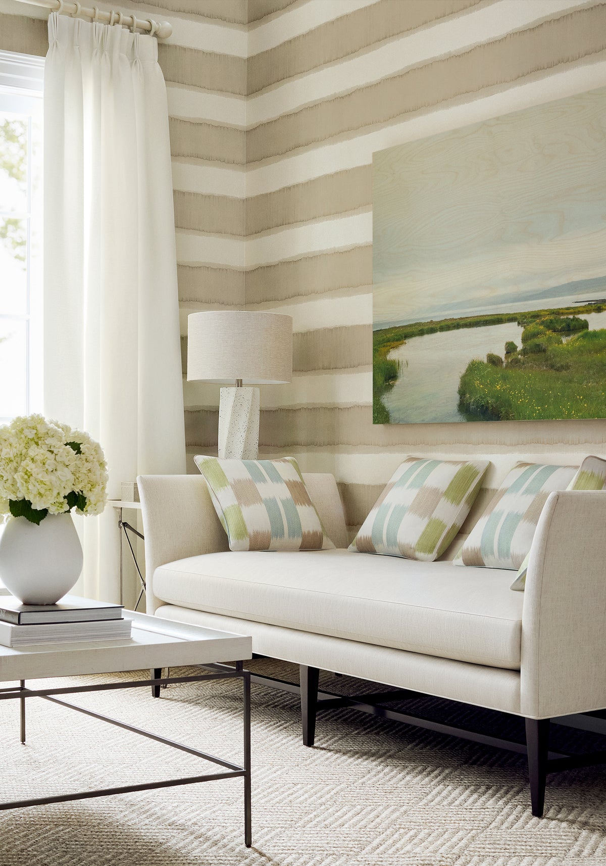Thibaut Mizu Stripe wallpaper - Modern Resource 3 room setting