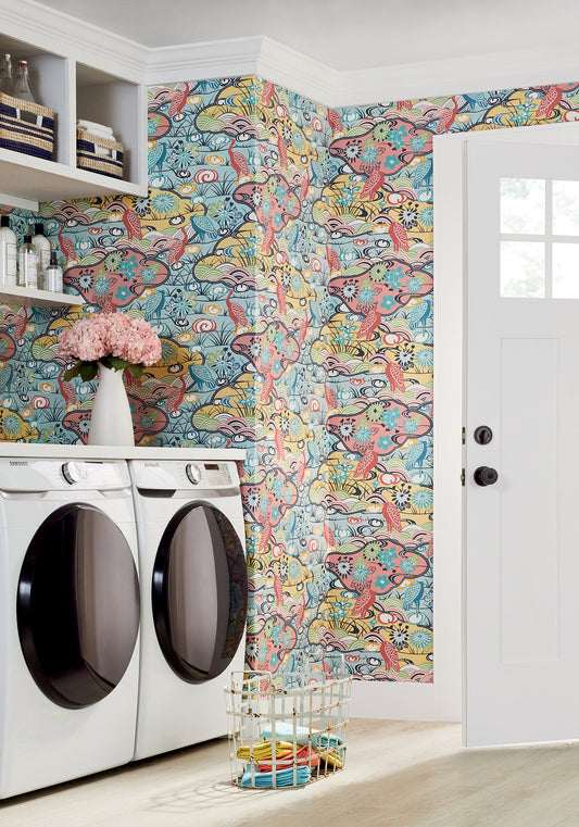 Thibaut Heron Stream wallpaper - Pavilion collection room setting