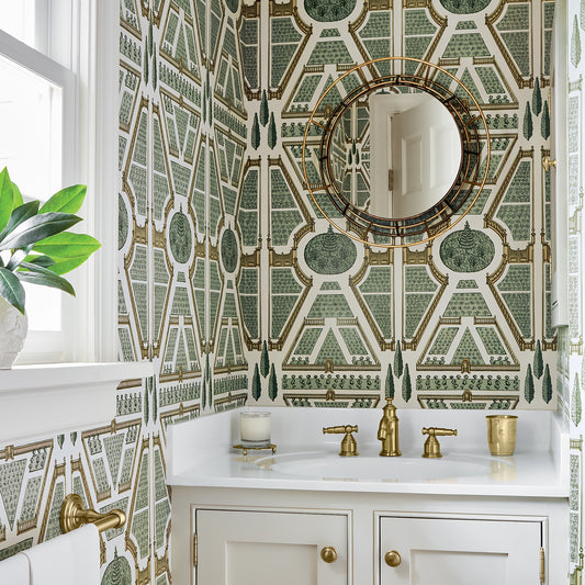 Anna French Aerial Garden wallpaper - Savoy collection room setting