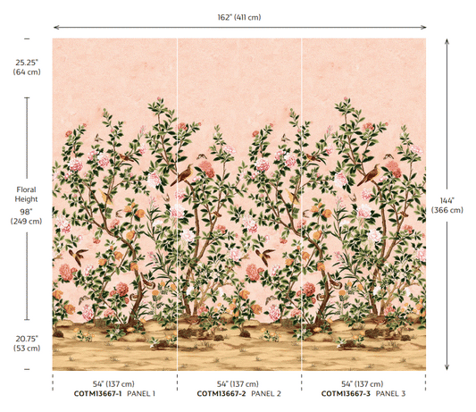 Thibaut - JARDIN BLOOM MURAL Wallpaper - Grand Palace Collection (3 Panel Mural Roll)