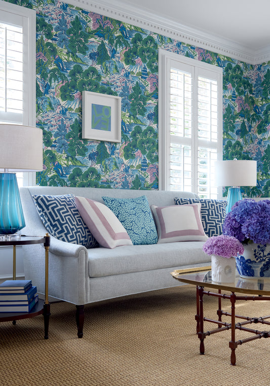 Thibaut Pagoda Trees wallpaper - Sojourn room setting