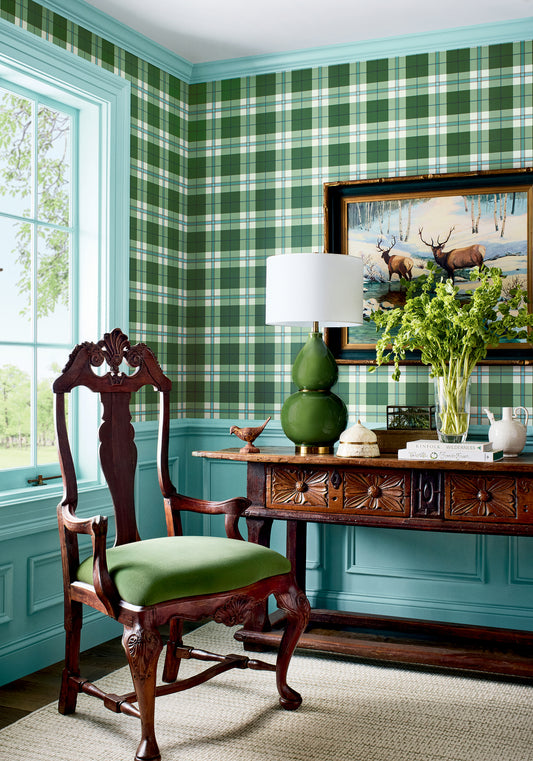 Thibaut Douglas Plaid wallpaper - Stripes & Checks Resource room setting
