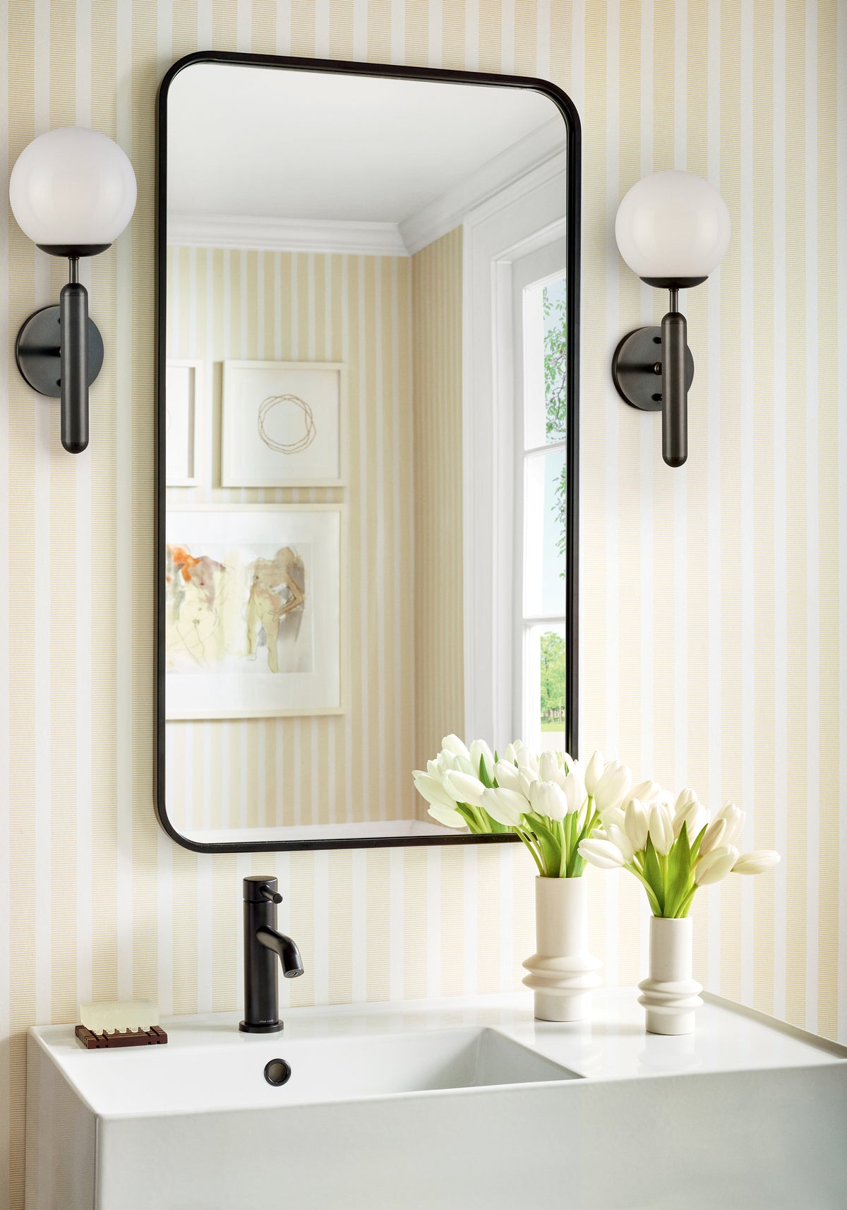 Thibaut Railway Stripe wallpaper - Stripes & Checks Resource room setting