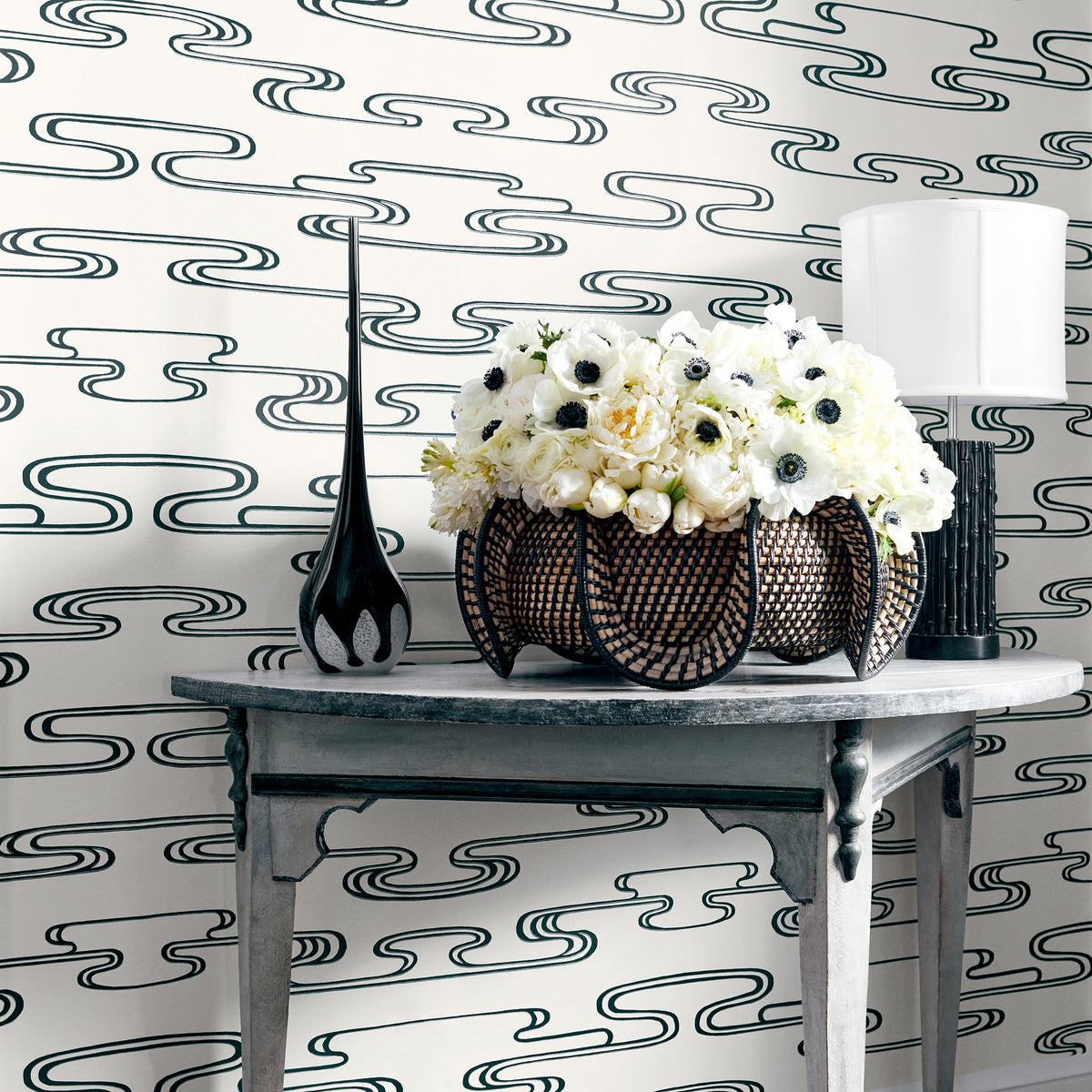 Anna French Cloudwater wallpaper - Willow Tree collection room setting