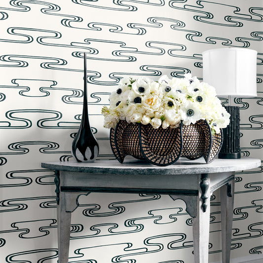 Anna French Cloudwater wallpaper - Willow Tree collection room setting