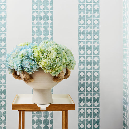 Anna French Fairmont Stripe wallpaper - Willow Tree collection room setting